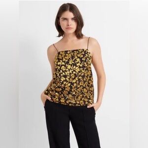 Club Mónaco Silk Blend Burnout Velvet Gold Embossed Cami Navy/Gold Size L